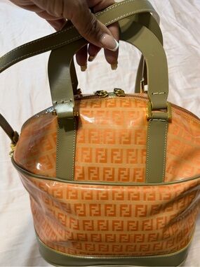 Fendi Orange FF Monogram Dome Tote with Olive Trim